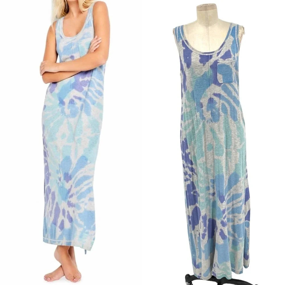 Lisa Todd Make A Splash Tie Dye Maxi Tank Dress Gray Blue Purple Size Medium